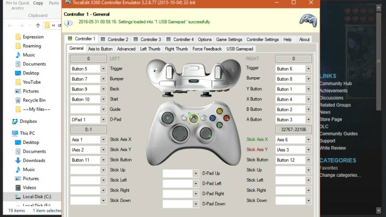 Controller emulator for pc keyboard